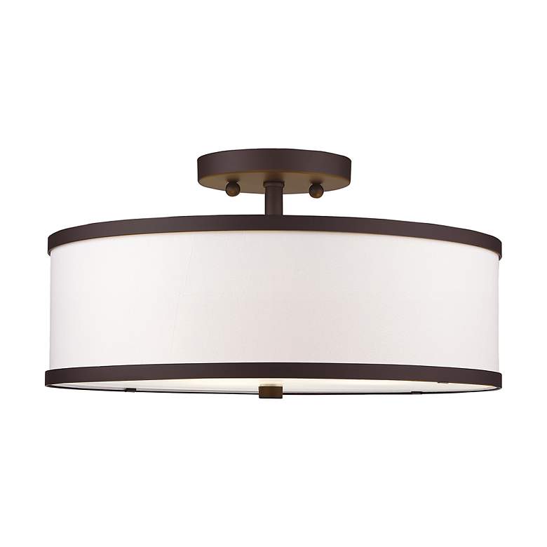 Image 5 Livex Lighting Park Ridge 15" 3-Light Bronze White Drum Ceiling Light more views