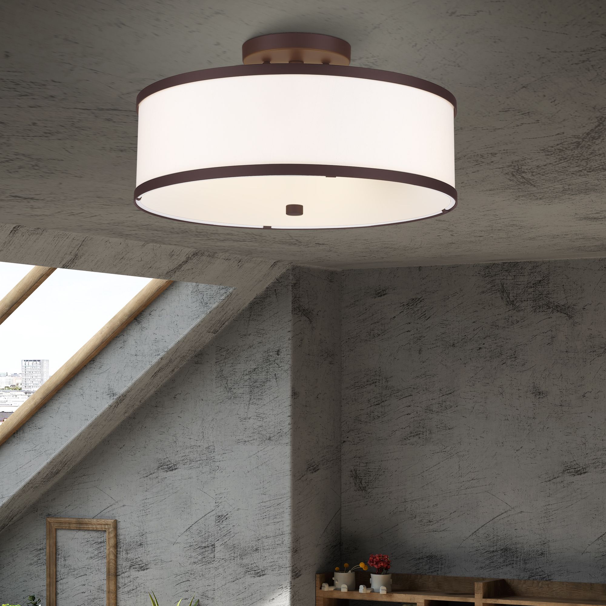 Livex Lighting Park Ridge 15" 3-Light Bronze White Drum Ceiling Light