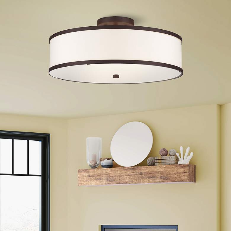 Image 1 Livex Lighting Park Ridge 18" 3-Light Bronze White Drum Ceiling Mount