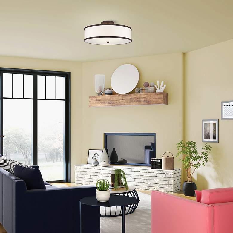 Image 7 Livex Lighting Park Ridge 18" 3-Light Bronze White Drum Ceiling Mount more views
