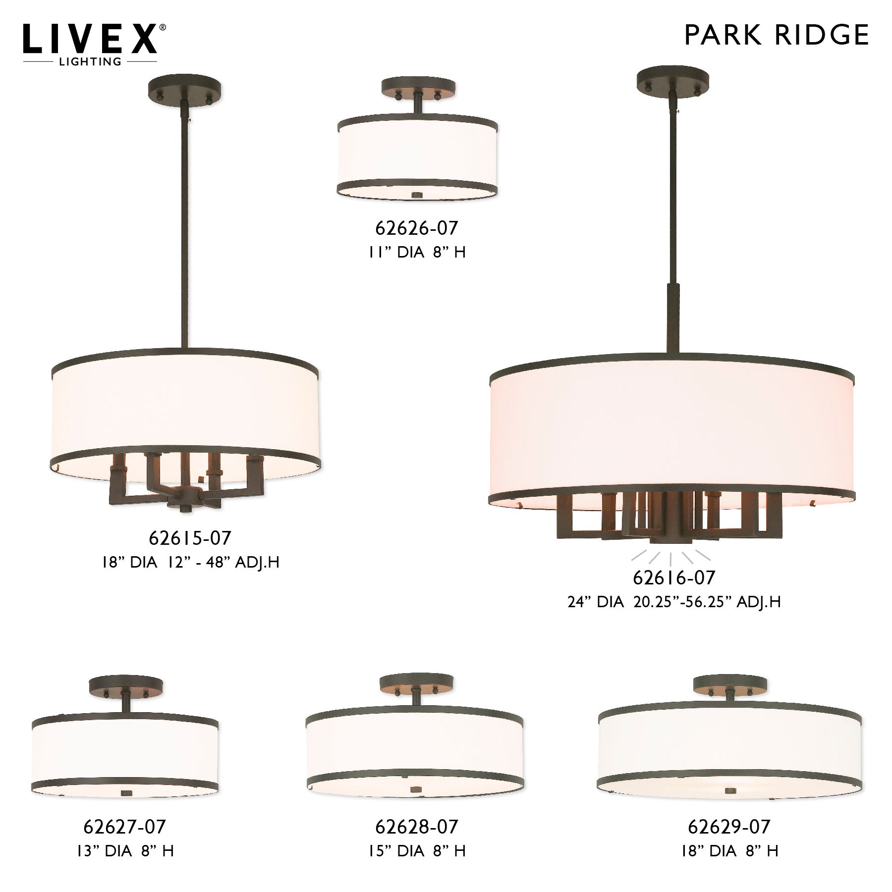Livex Lighting Park Ridge 18" 3-Light Bronze White Drum Ceiling Mount