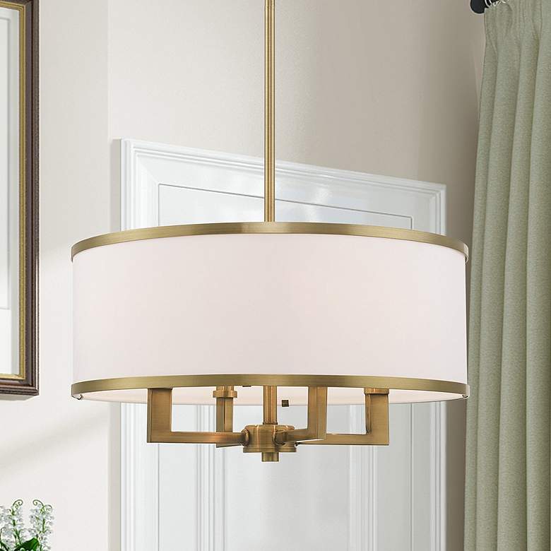 Image 1 Livex Lighting Park Ridge 18" Wide 4-Light Brass Modern Drum Pendant