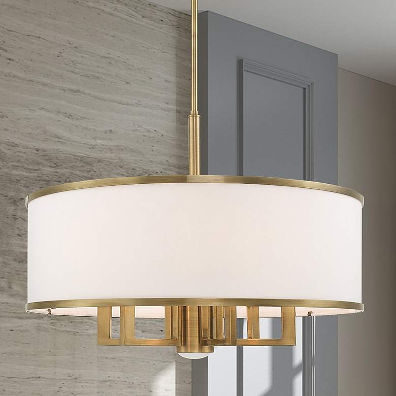 Image 1 Livex Lighting Park Ridge 24" Wide 7-Light Antique Brass Pendant