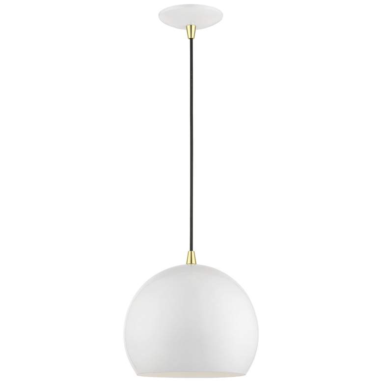 Image 1 Livex Lighting Piedmont 10" Polished Brass Gloss White Globe Pendant