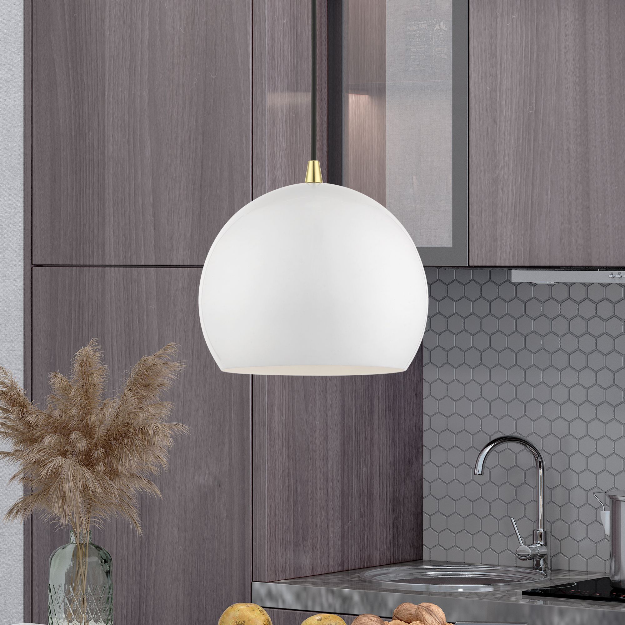 Livex Lighting Piedmont 10" Polished Brass Gloss White Globe Pendant
