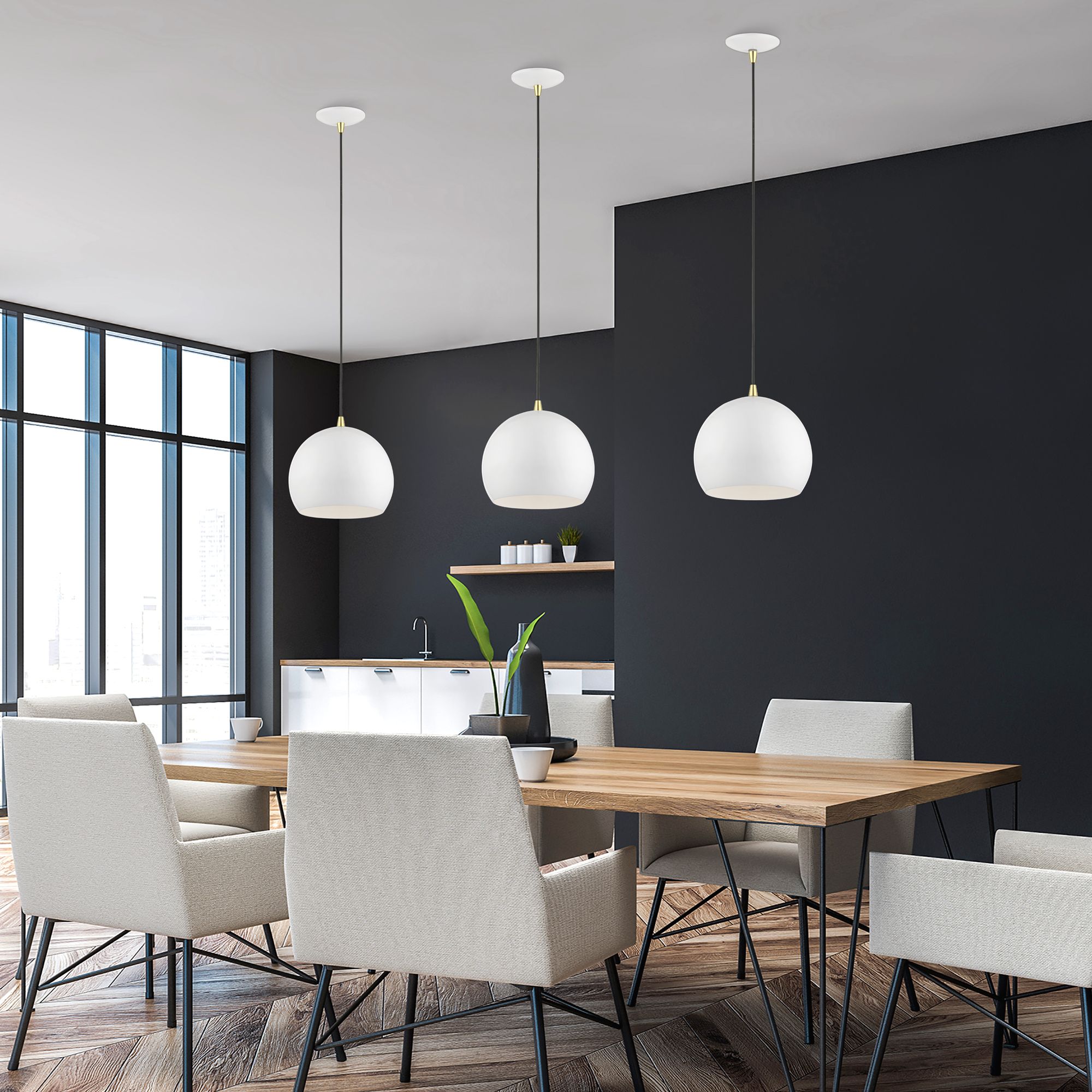 Livex Lighting Piedmont 10" Polished Brass Gloss White Globe Pendant