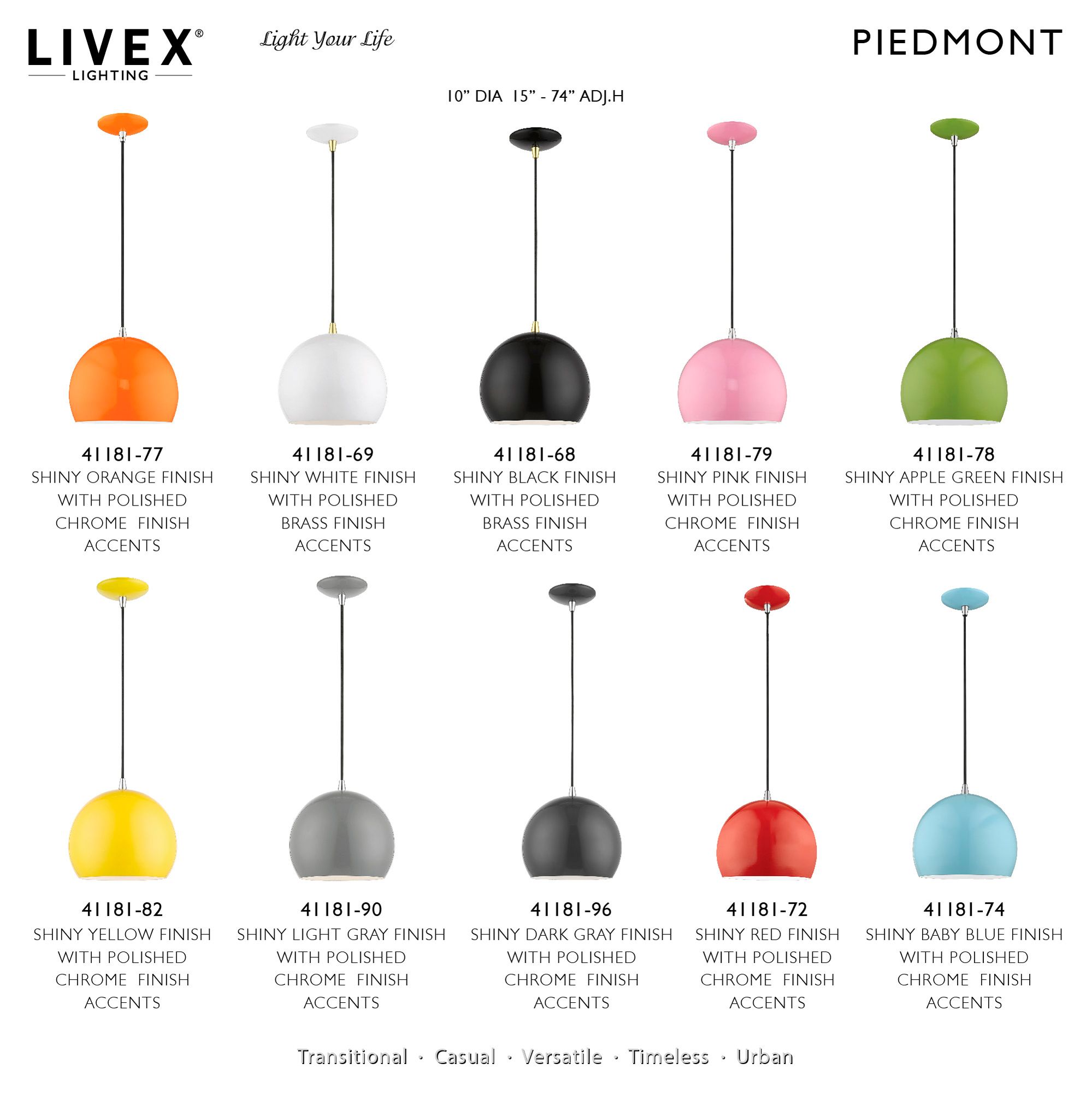 Livex Lighting Piedmont 10" Polished Brass Gloss White Globe Pendant