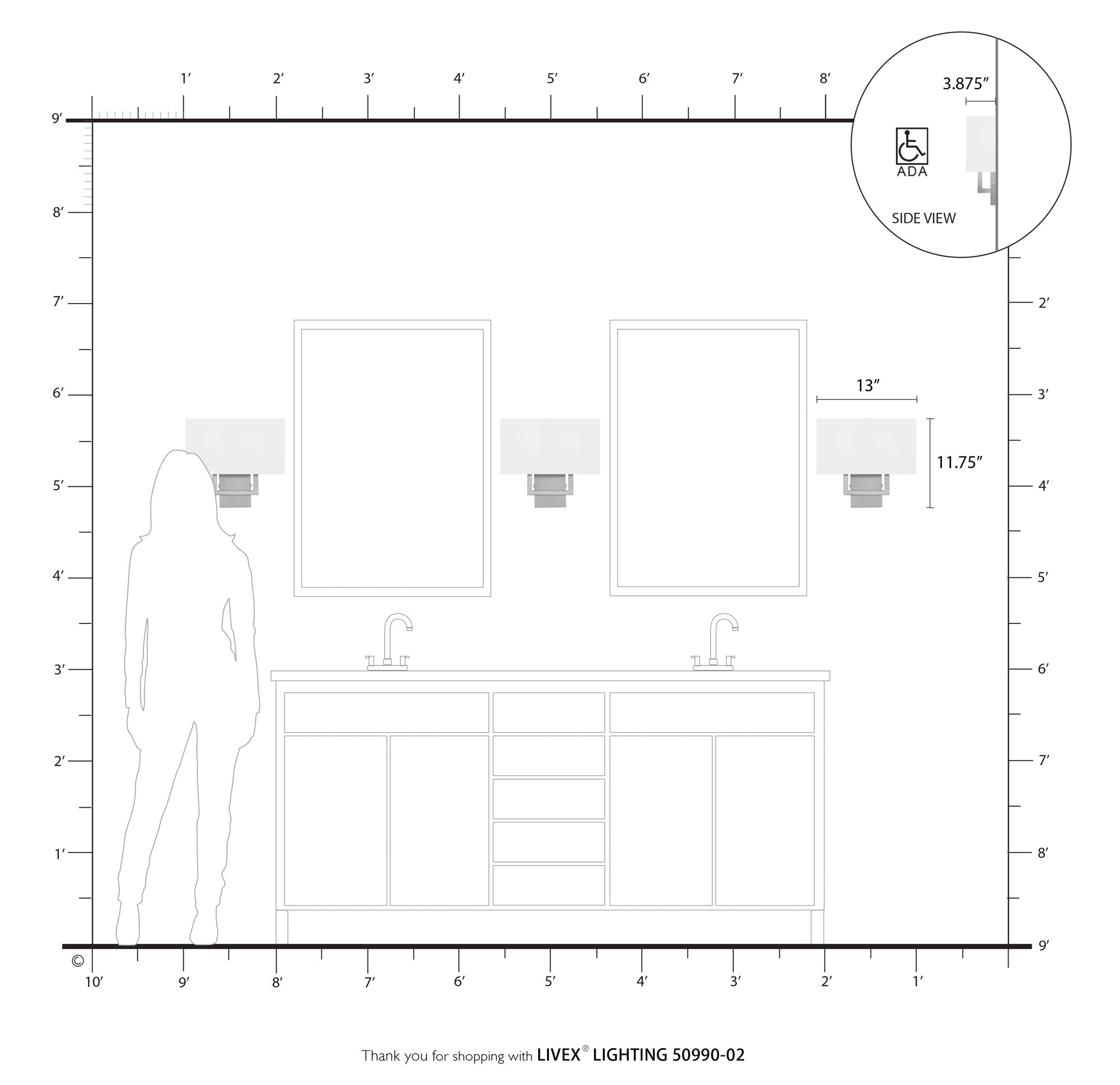 Livex Lighting Pierson 13" Wide 2-Light Polished Brass ADA Wall Sconce