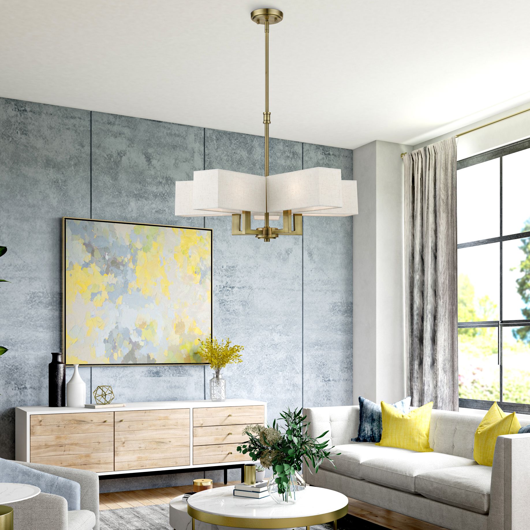 Livex Lighting Rubix 26" Wide Antique Brass 5-Light Modern Chandelier in scene