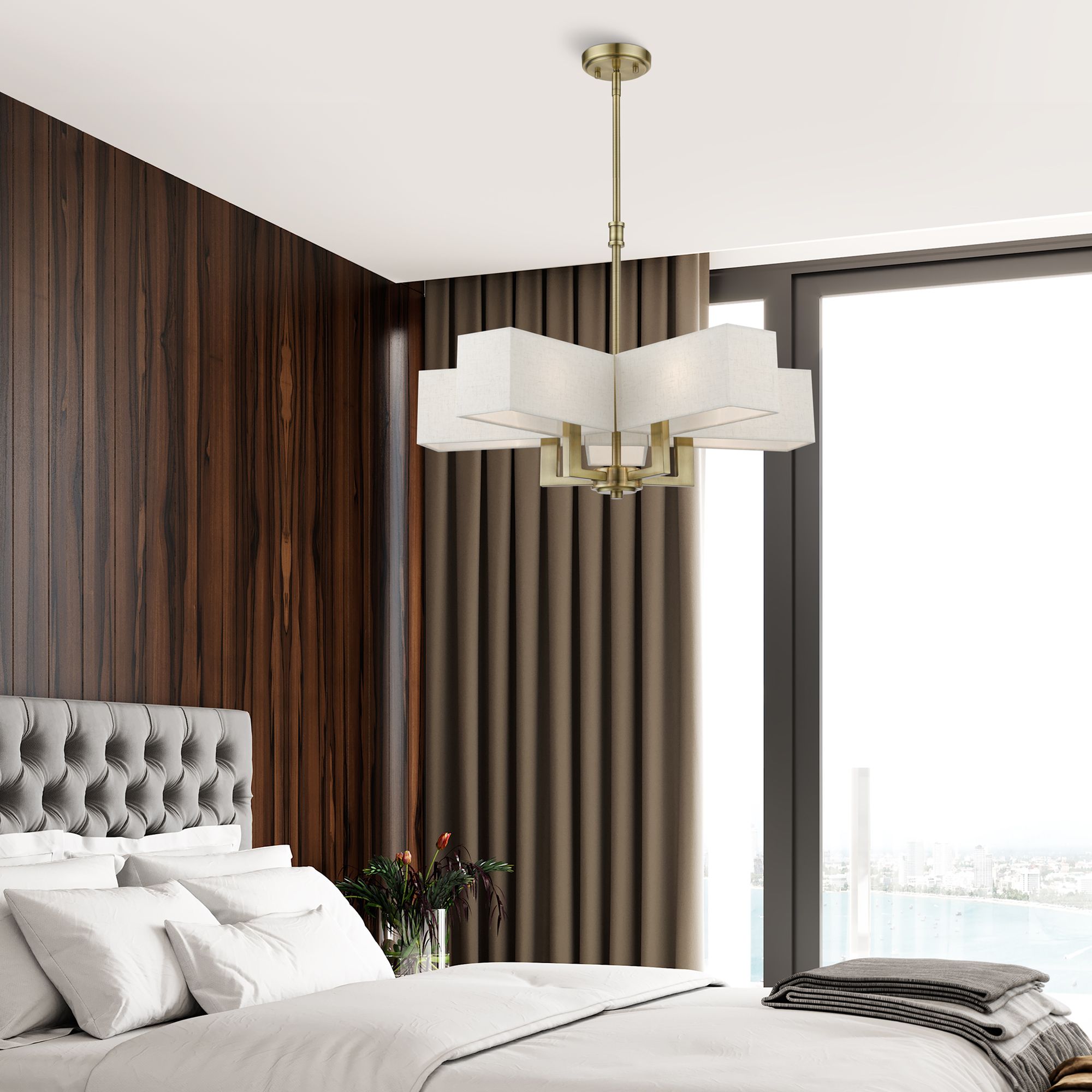 Livex Lighting Rubix 26" Wide Antique Brass 5-Light Modern Chandelier in scene