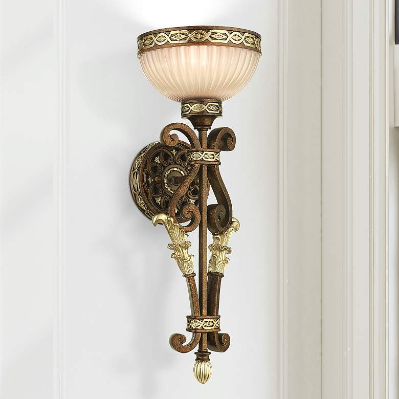 Image 1 Livex Lighting Seville 19 3/4" Palatial Bronze and Glass Wall Sconce
