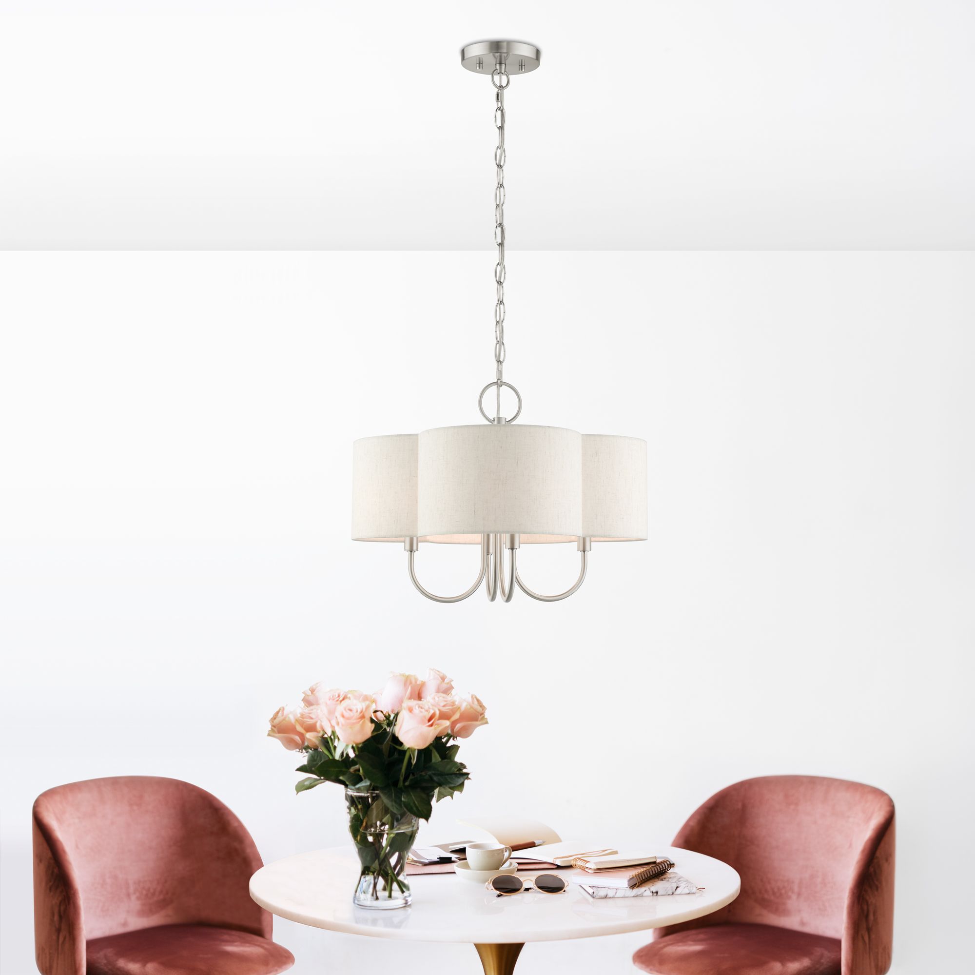 Livex Lighting Solstice 18" Brushed Nickel Modern Shade Chandelier in scene