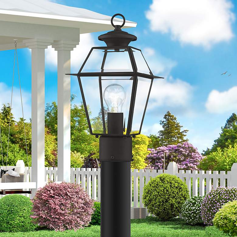 Image 1 Livex Lighting Westover 14" High 1-Light Black Outdoor Post Lantern