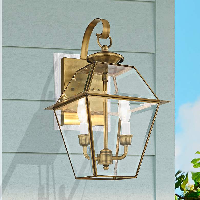 Image 1 Livex Lighting Westover 16 1/2" High Antique Brass Outdoor Wall Light