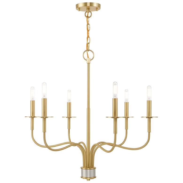 Image 1 Livex Lisbon 26" Wide Satin Brass 6-Light Traditional Chandelier