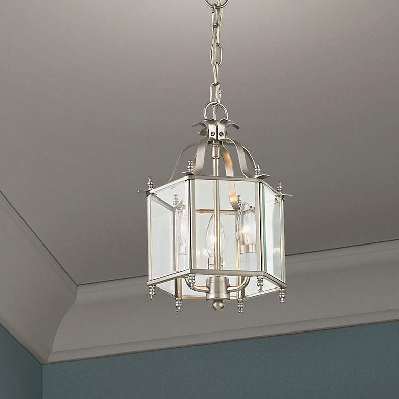 Image 1 Livex Livingston 9.5" Wide Nickel and Glass Hexagonal Lantern Pendant