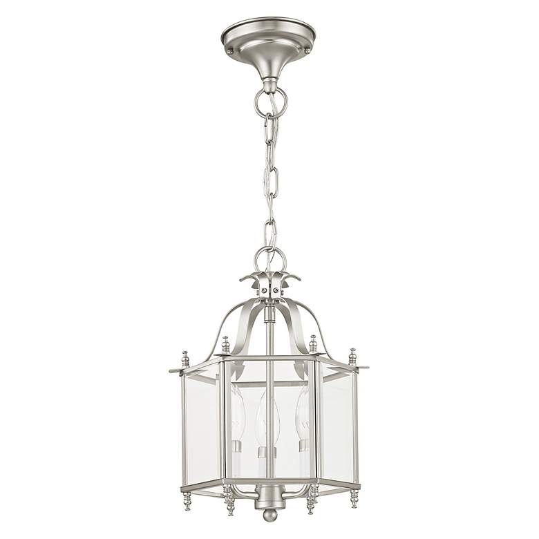 Image 3 Livex Livingston 9.5" Wide Nickel and Glass Hexagonal Lantern Pendant more views