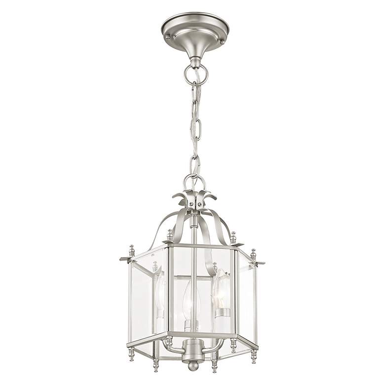 Image 4 Livex Livingston 9.5" Wide Nickel and Glass Hexagonal Lantern Pendant more views