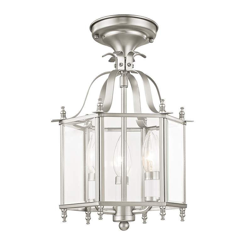 Image 5 Livex Livingston 9.5" Wide Nickel and Glass Hexagonal Lantern Pendant more views