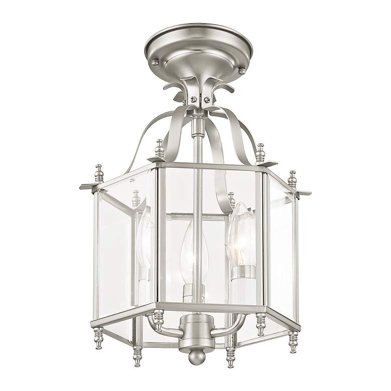 Image 6 Livex Livingston 9.5" Wide Nickel and Glass Hexagonal Lantern Pendant more views