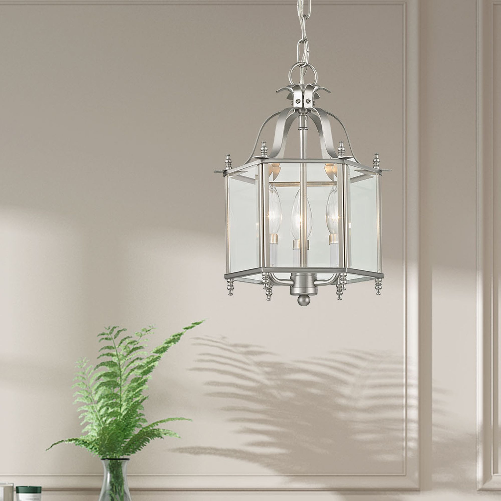 Livex Livingston 9.5" Wide Nickel and Glass Hexagonal Lantern Pendant