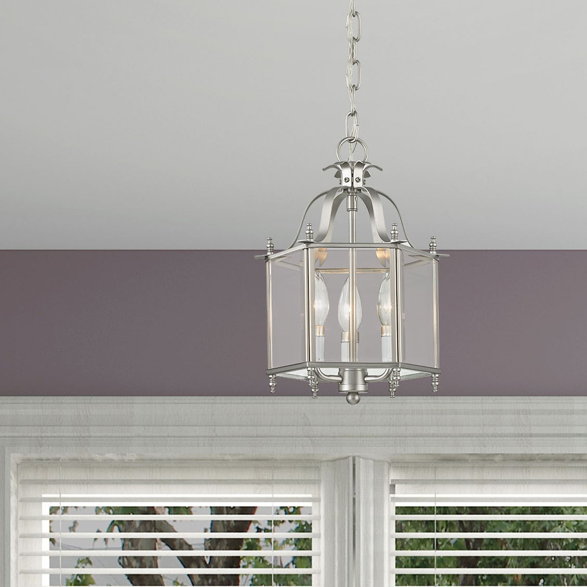 Livex Livingston 9.5" Wide Nickel and Glass Hexagonal Lantern Pendant