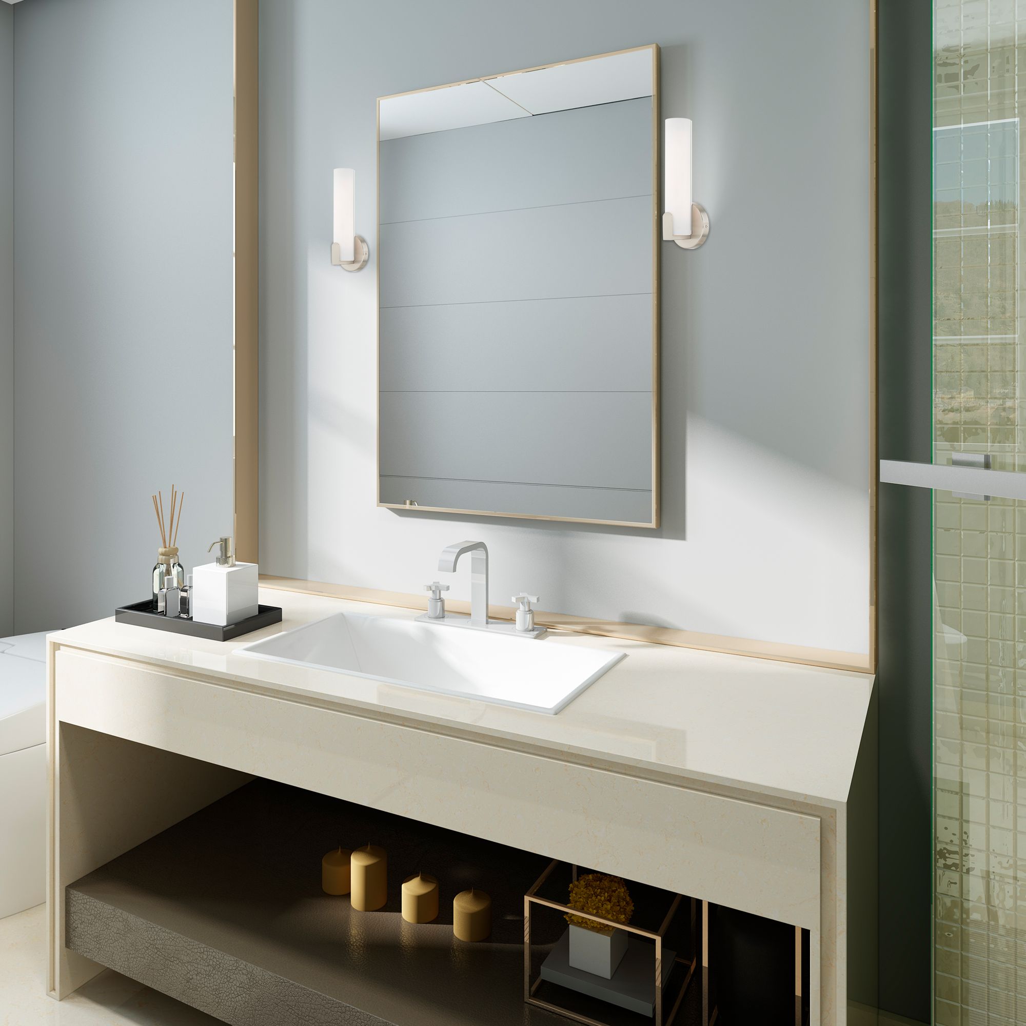 Livex Lund 12" High Brushed Nickel Modern LED Wall Sconce in scene