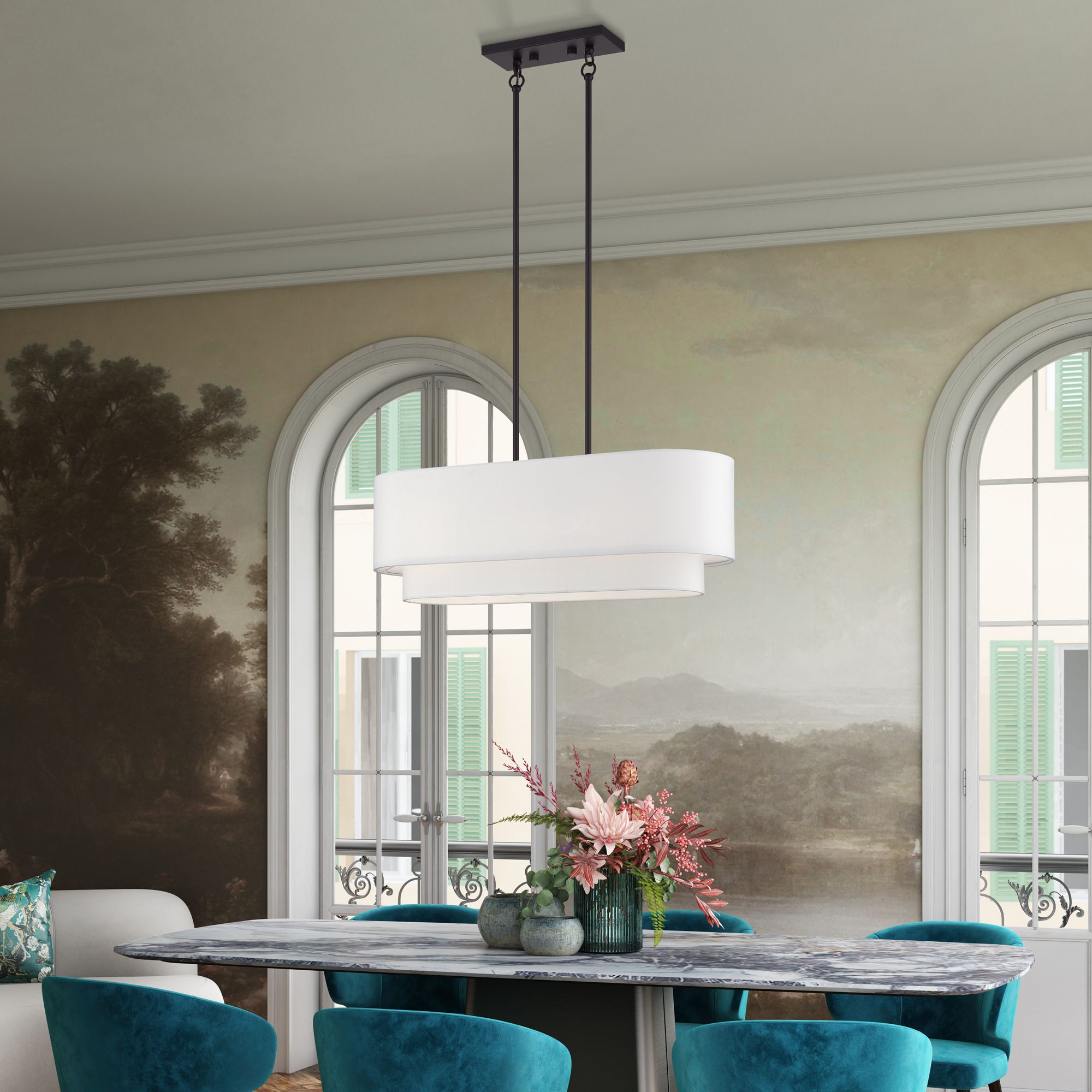 Livex Manorwood 30" Wide Bronze 2-Tier Linear Pendant