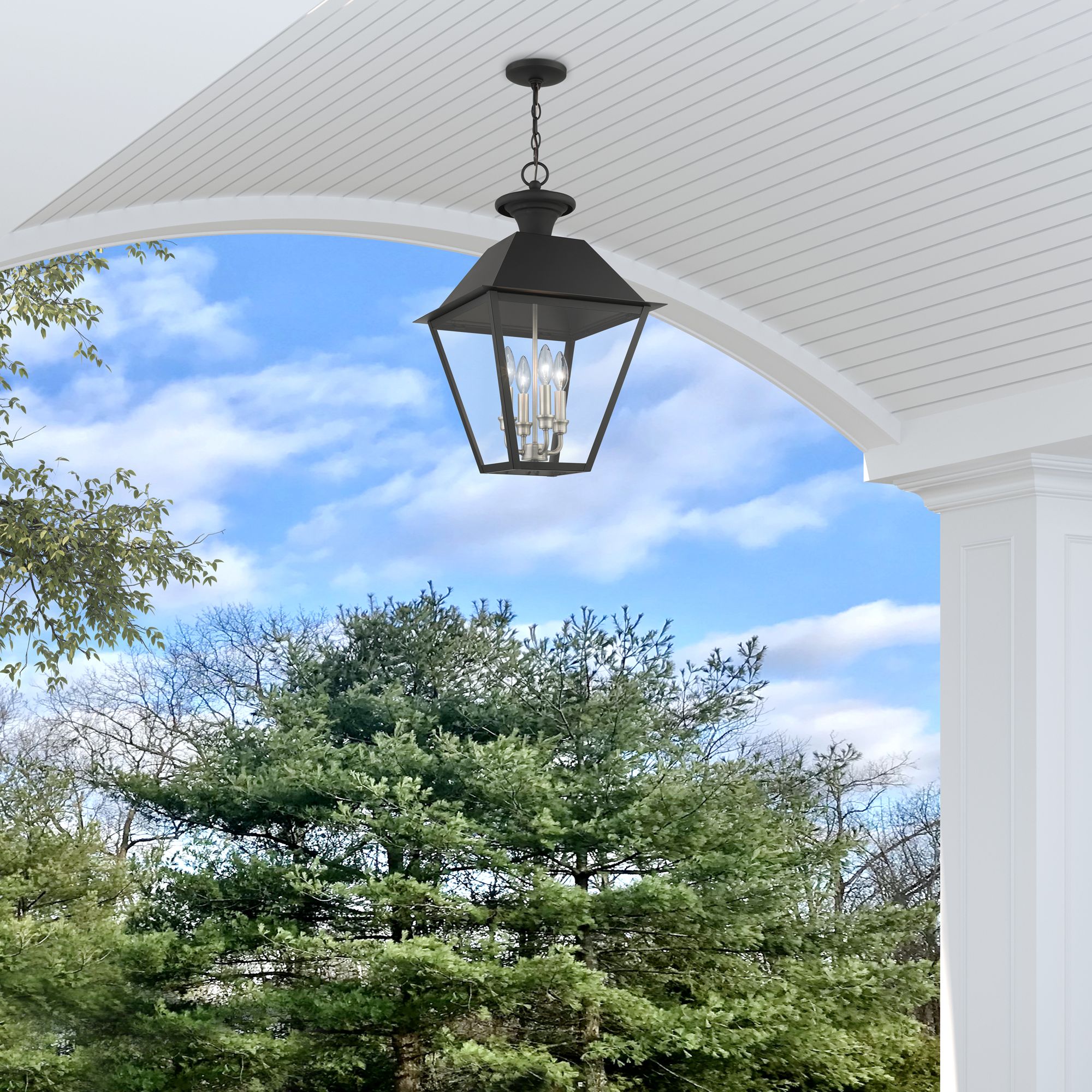 Livex Mansfield 15" Wide 4-Light Black Outdoor Hanging Pendant Lantern