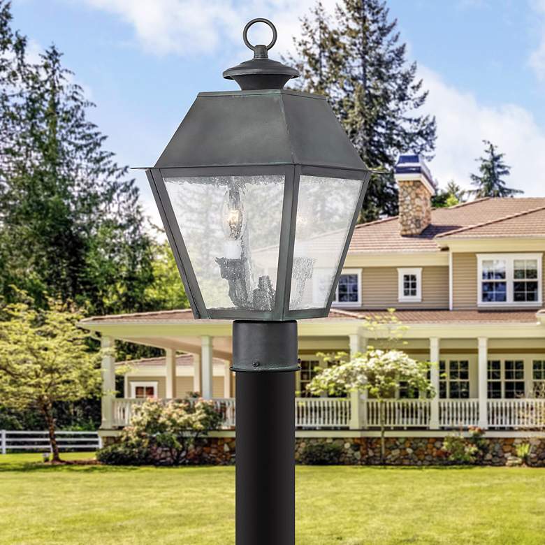 Image 1 Livex Mansfield 17" High Charcoal 2-Light Outdoor Post Light