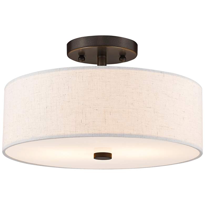 Image 3 Livex Meridian 13" Wide English Bronze White Drum Ceiling Light