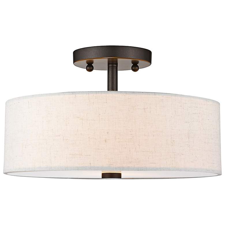 Image 5 Livex Meridian 13" Wide English Bronze White Drum Ceiling Light more views