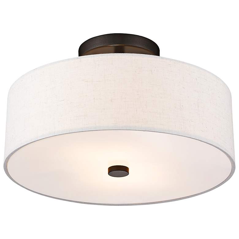 Image 6 Livex Meridian 13" Wide English Bronze White Drum Ceiling Light more views