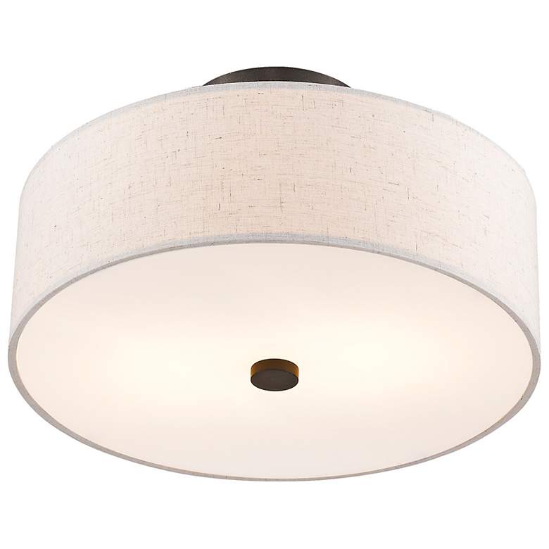 Image 7 Livex Meridian 13" Wide English Bronze White Drum Ceiling Light more views