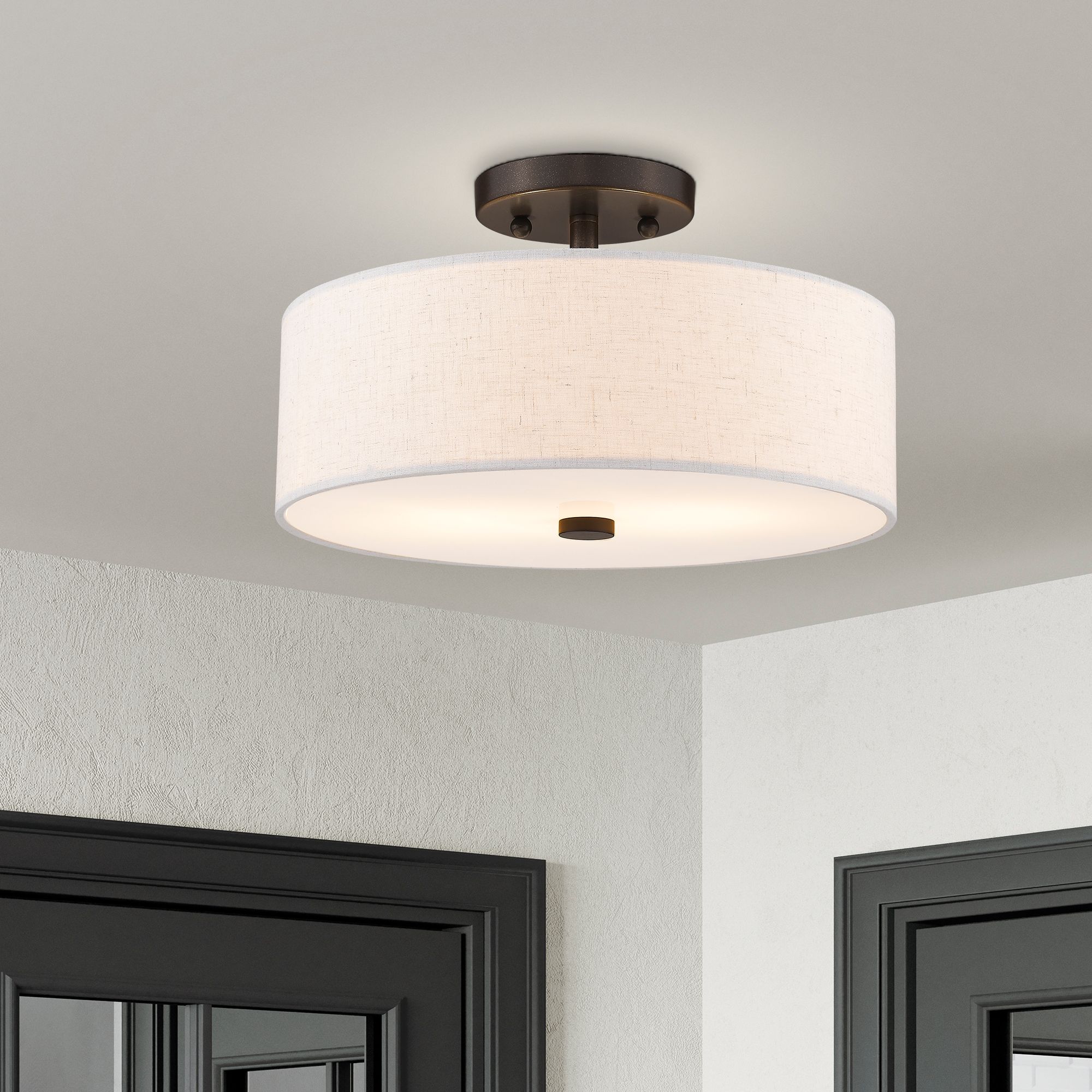 Livex Meridian 13" Wide English Bronze White Drum Ceiling Light in scene