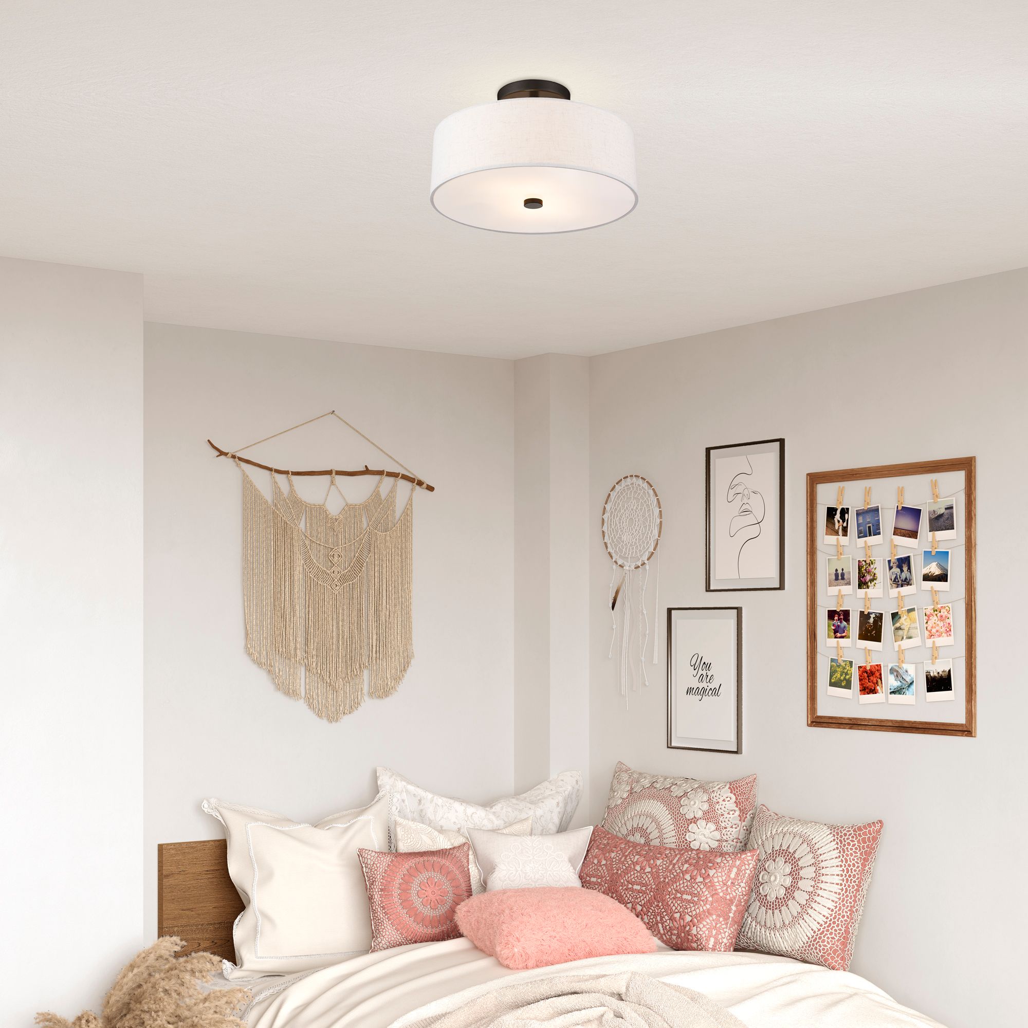 Livex Meridian 13" Wide English Bronze White Drum Ceiling Light in scene