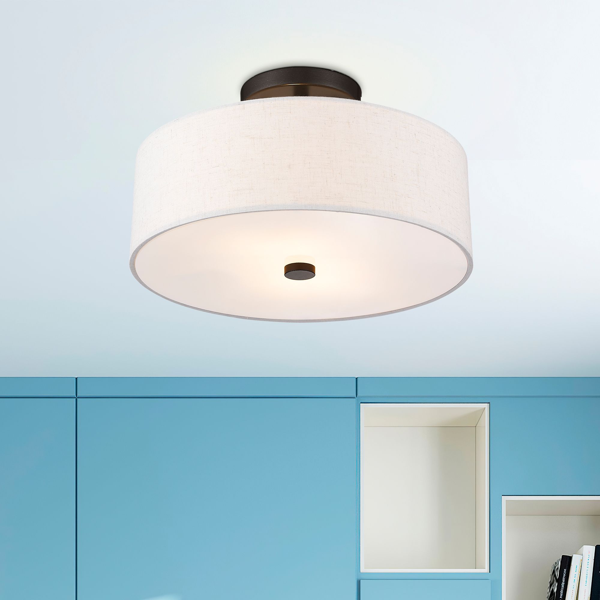 Livex Meridian 13" Wide English Bronze White Drum Ceiling Light in scene