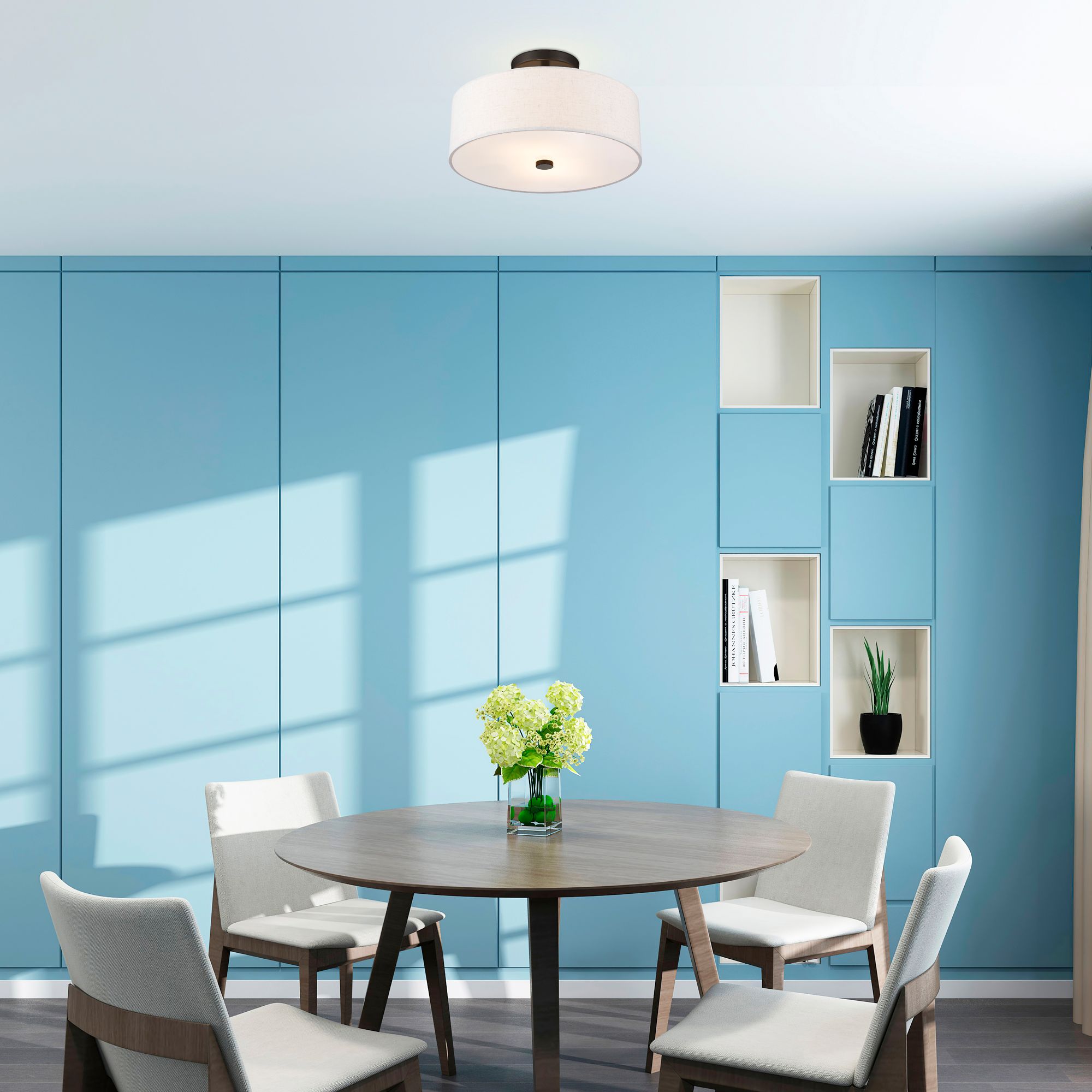 Livex Meridian 13" Wide English Bronze White Drum Ceiling Light in scene