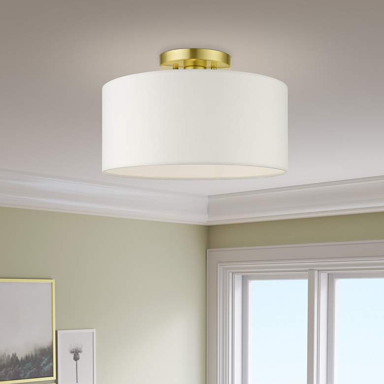 Image 1 Livex Meridian 13" Wide Satin Brass Drum Ceiling Light