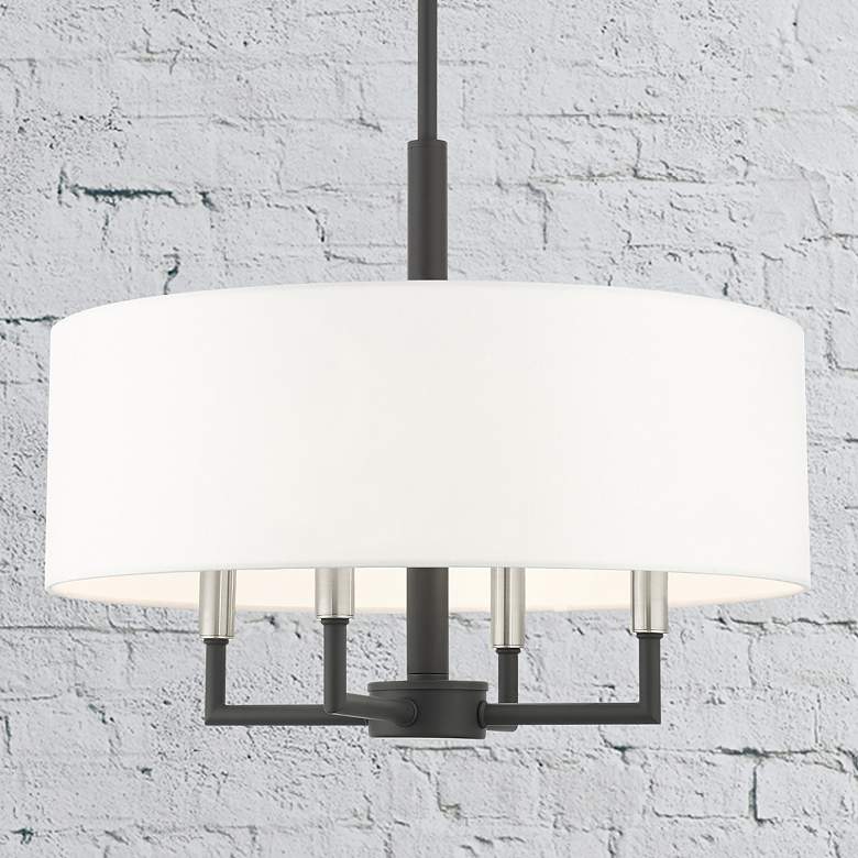 Image 1 Livex Meridian 18" 4-Light Black and White Shade Pendant Chandelier