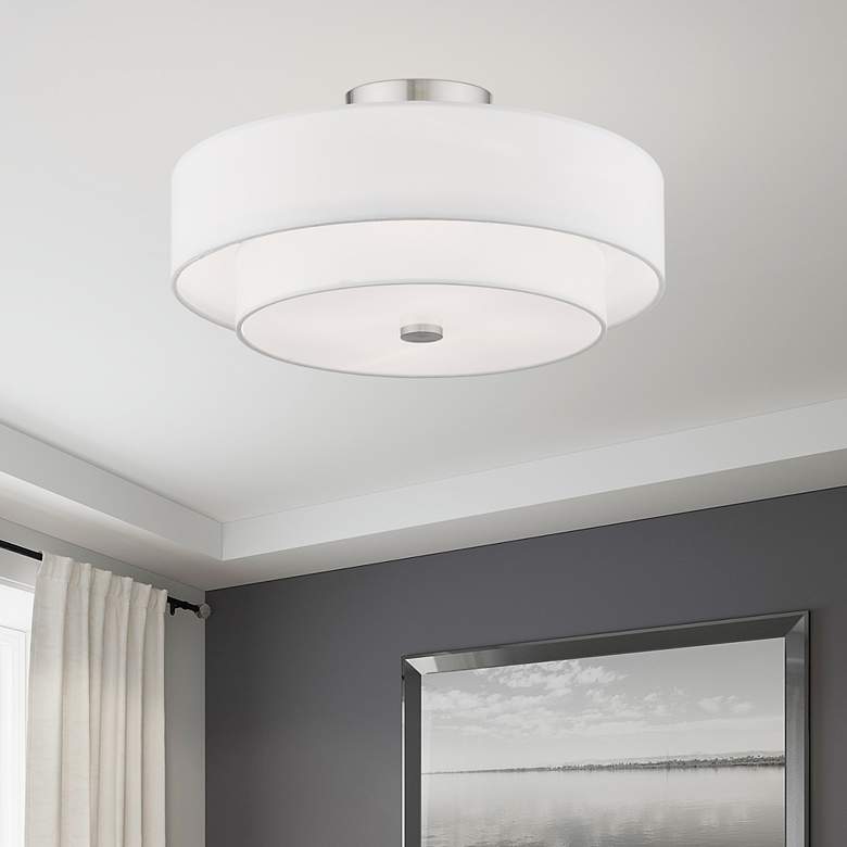 Image 1 Livex Meridian 18" Wide 4-Light Double Drum Shade Ceiling Light