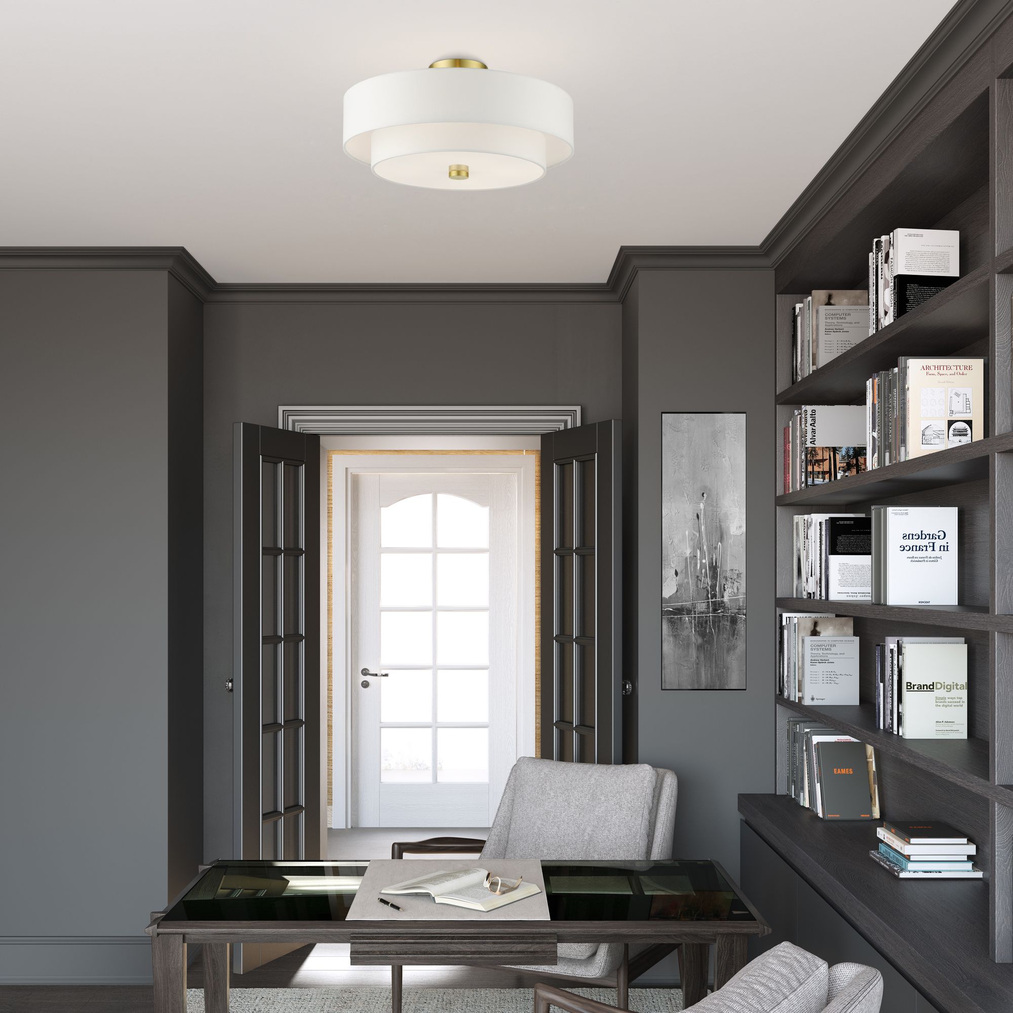 Livex Meridian 18" Wide 4-Light Satin Brass Semi Flush Ceiling Light