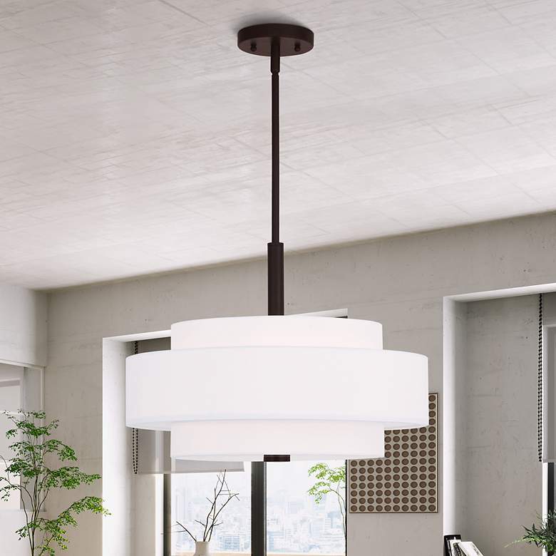 Image 5 Livex Meridian 18" Wide Bronze 3-Tier Drum Pendant Light more views