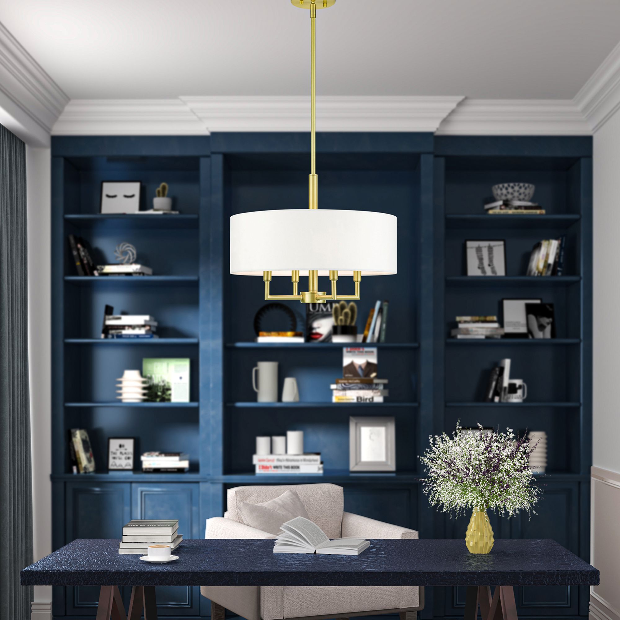 Livex Meridian 18" Wide Satin Brass Drum Chandelier