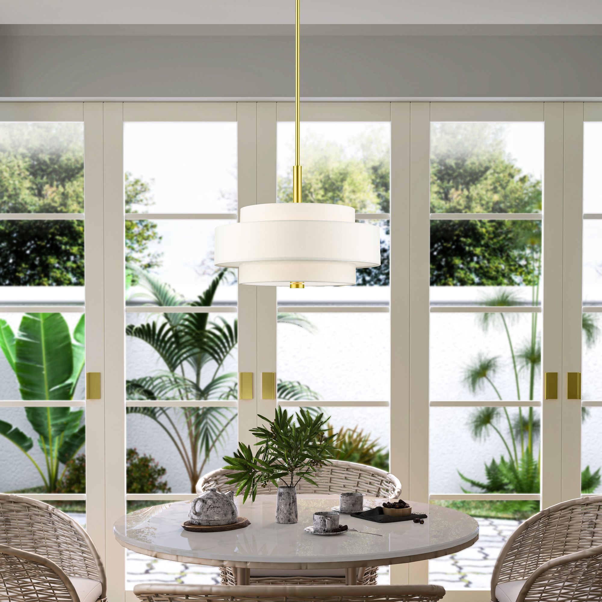 Livex Meridian 18" Wide Satin Brass Multi-Tier Drum Pendant