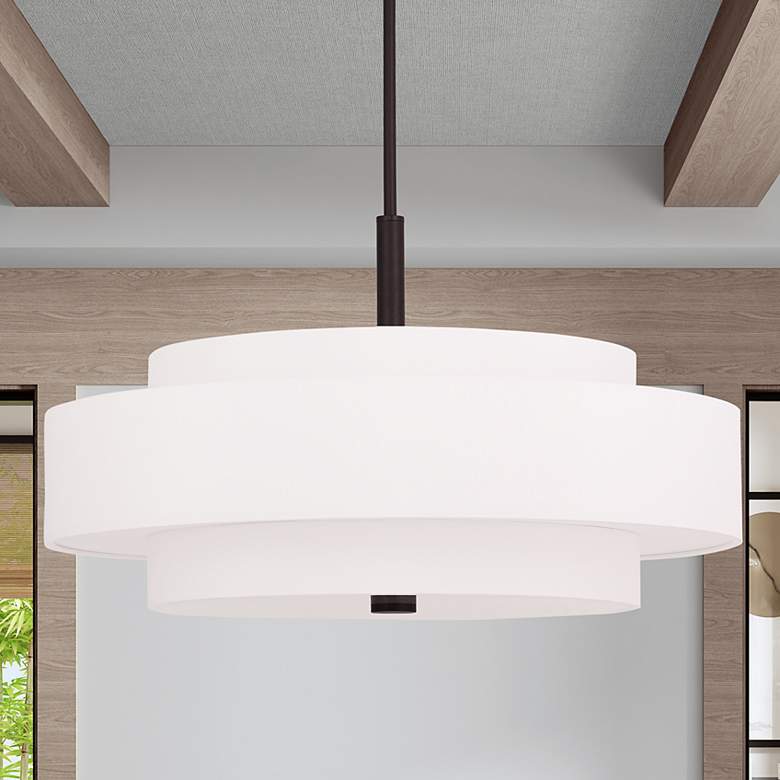 Image 2 Livex Meridian 24 inch Wide Bronze and White Drum Modern Pendant Light