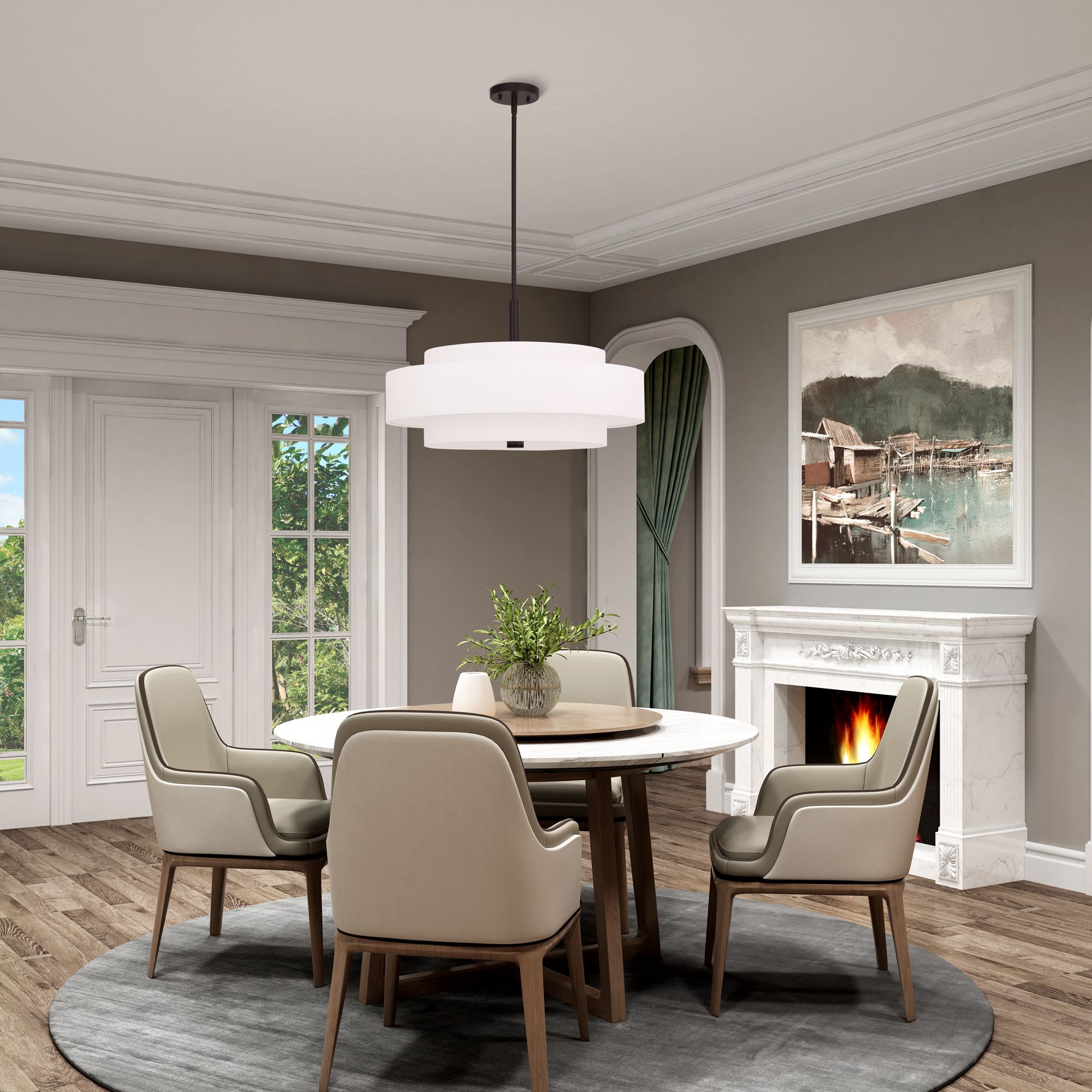 Livex Meridian 24" Wide Bronze and White Drum Modern Pendant Light in scene