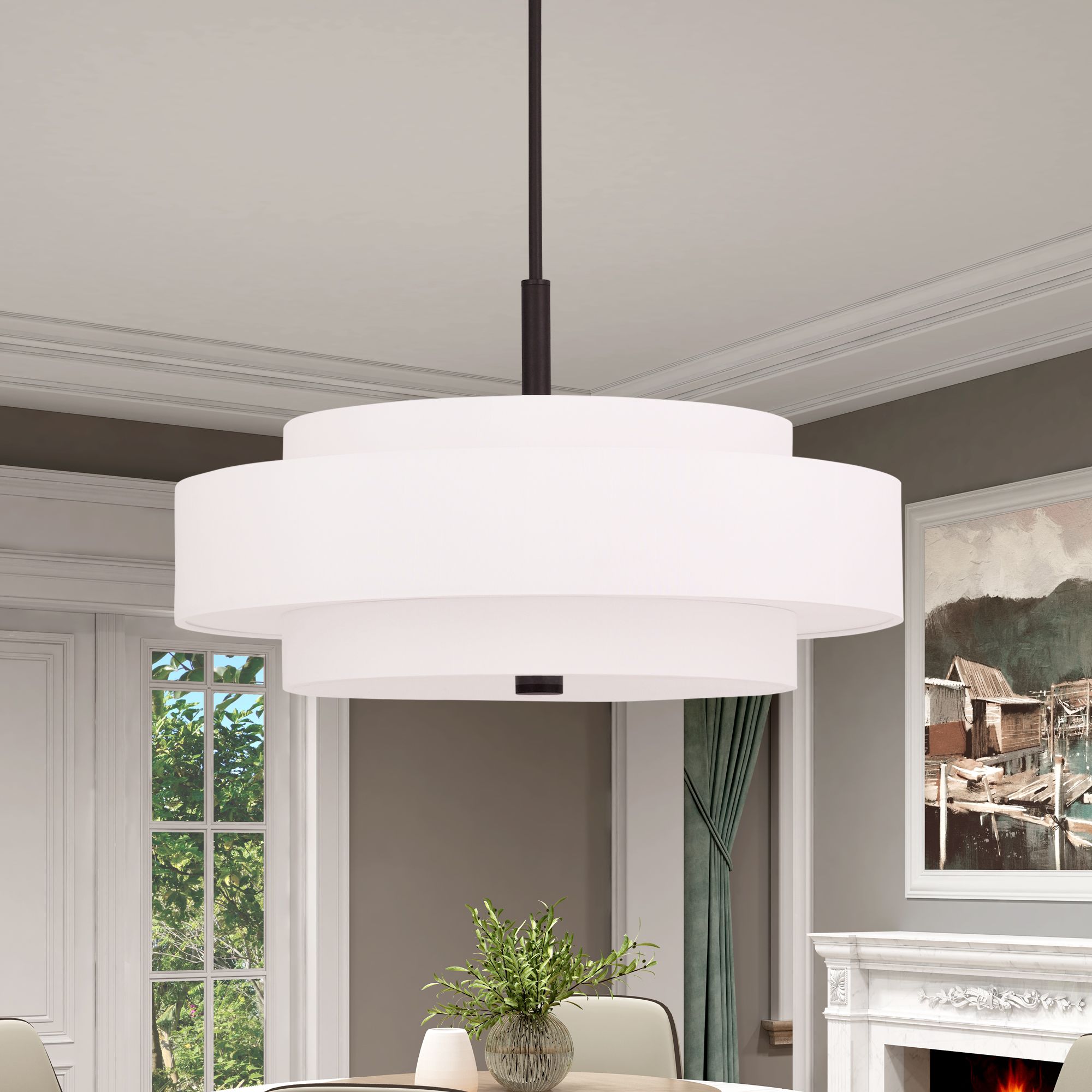 Livex Meridian 24" Wide Bronze and White Drum Modern Pendant Light in scene