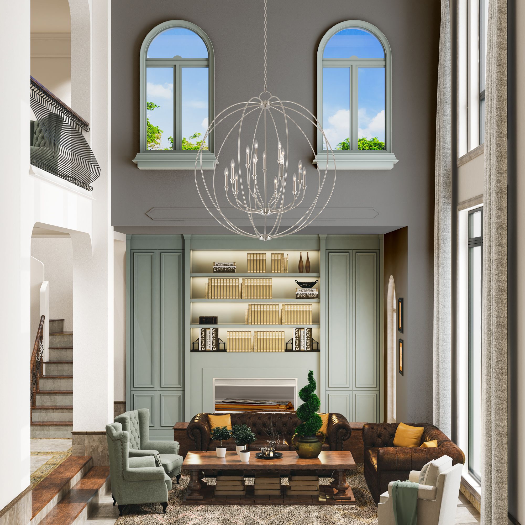 Livex Milania 42" Wide Tiered 15-Light Brushed Nickel Foyer Chandelier