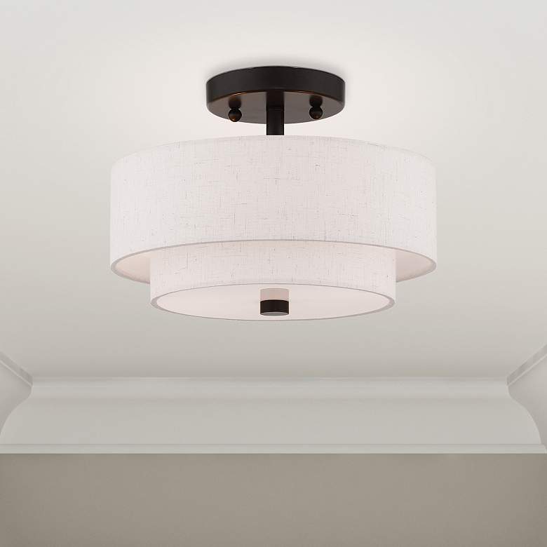 Image 1 Livex Monroe 11" Wide 2-Light Bronze Double Drum Ceiling Light